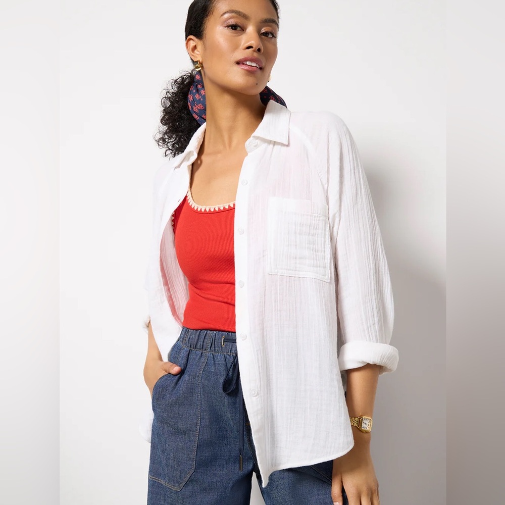 J.Crew 100% Cotton Gauze Airy Button Down Top; Beach Top; Classic Shirt; Large - Picture 2 of 10